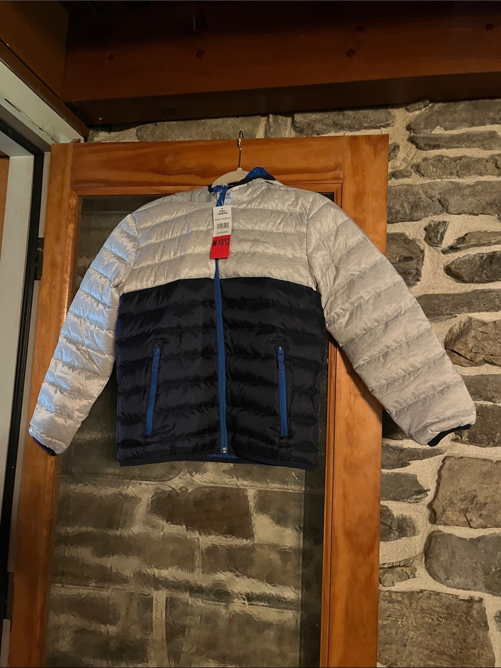 Eddie Bauer Two-Tone Navy and Light Gray Puffer Jacket